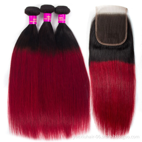 CELIE 100% Virgin Unprocessed Cuticle Aligned Hair Bundles Mink 1B/Red Ombre Straight Hair Extensions